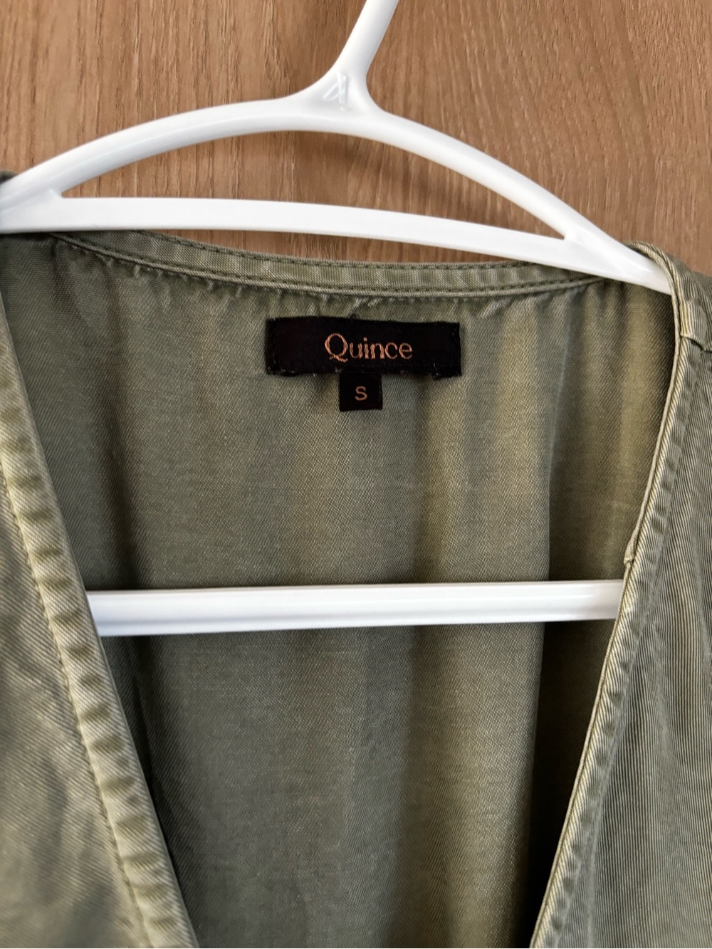 Quince Button Front Dress Size S Olive Capsule Summer Tencel - Picture 3 of 7